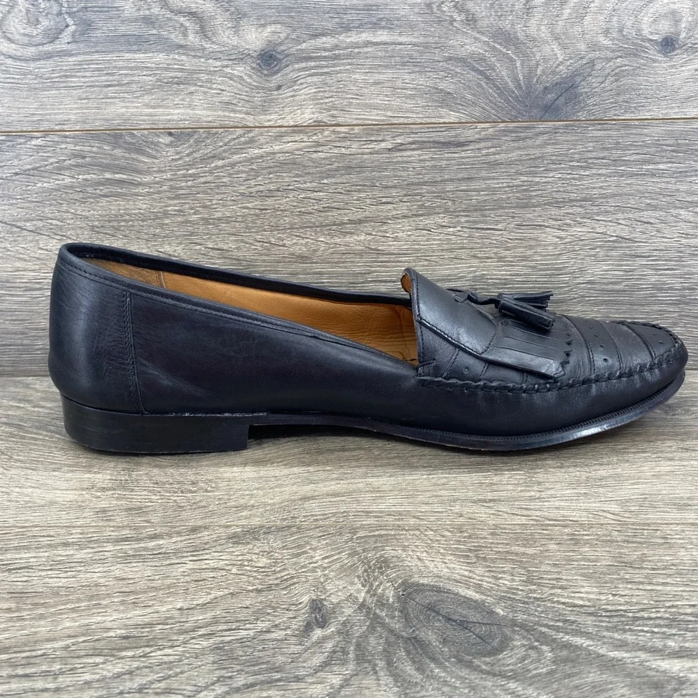 Vittorio Spernanzoni Kiltie Tassel Loafers Mens 14 Black Leather Made in Italy